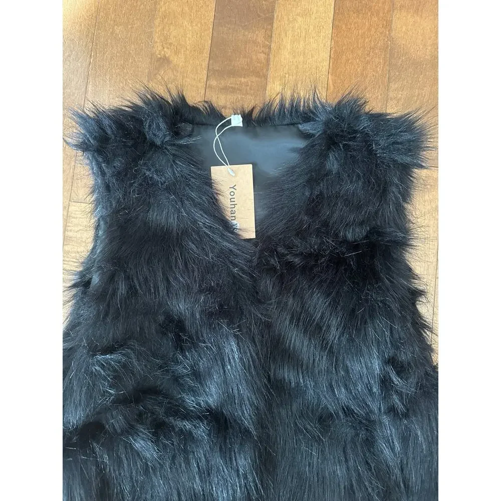 NWT Youhan Women's Faux Fur Vest Coat Sleeveless Jacket size xs